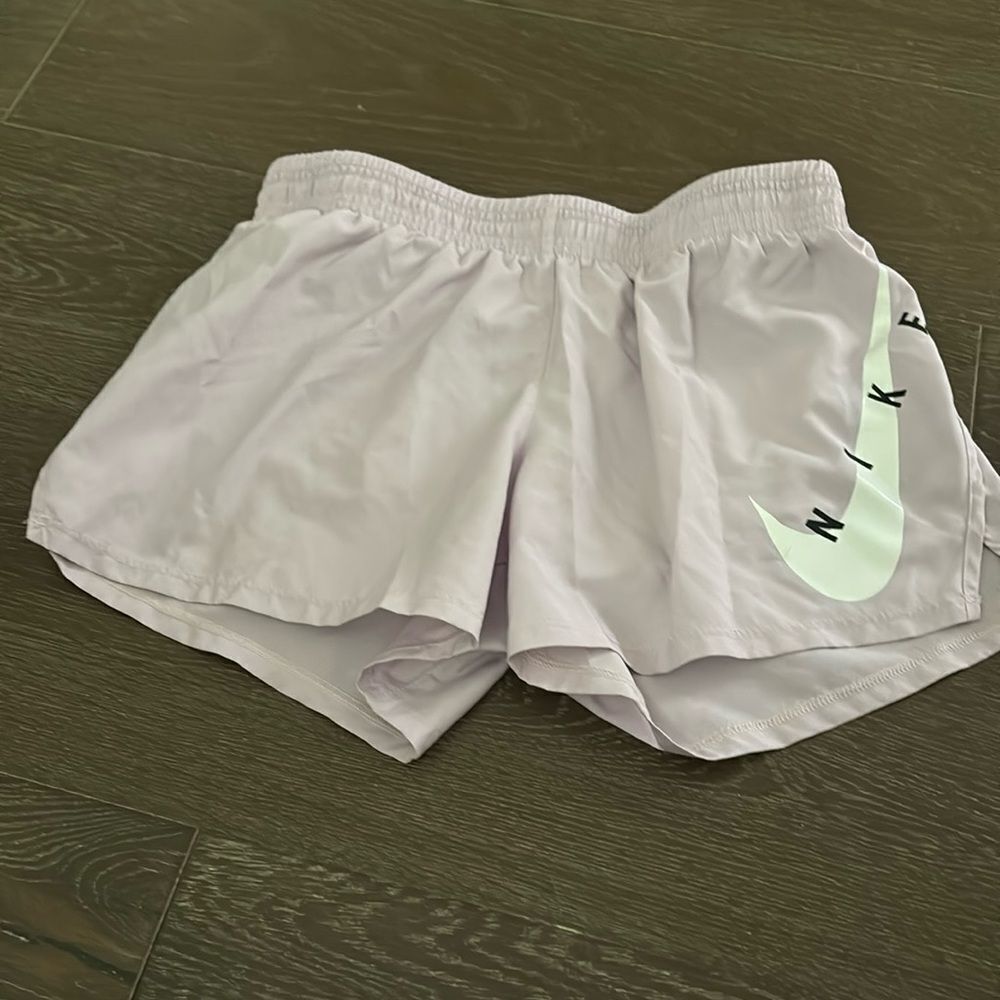 Nike Women's Light Purple Athletic Shorts with Mint Swoosh